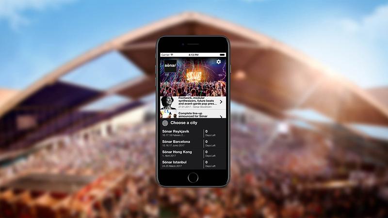 App del Sónar 2017 sobre el fondo de pantalla de un concierto