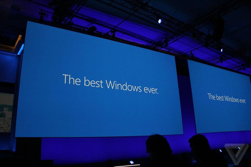 Text “The best Windows ever” projected on a screen