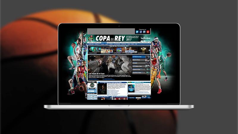 ACB web on a laptop and wallpaper with a basketball ball