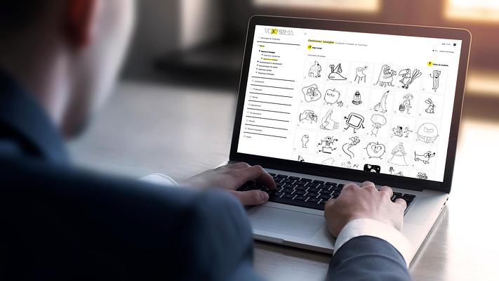 Person using a laptop with an educational platform software