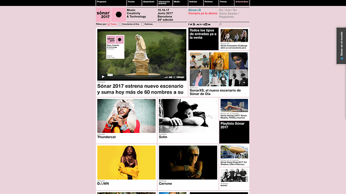 Captura de la pantalla home de la web del Sònar 2017