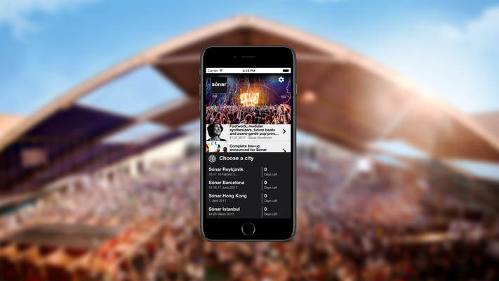 App del Sònar 2017 sobre un fons del concert