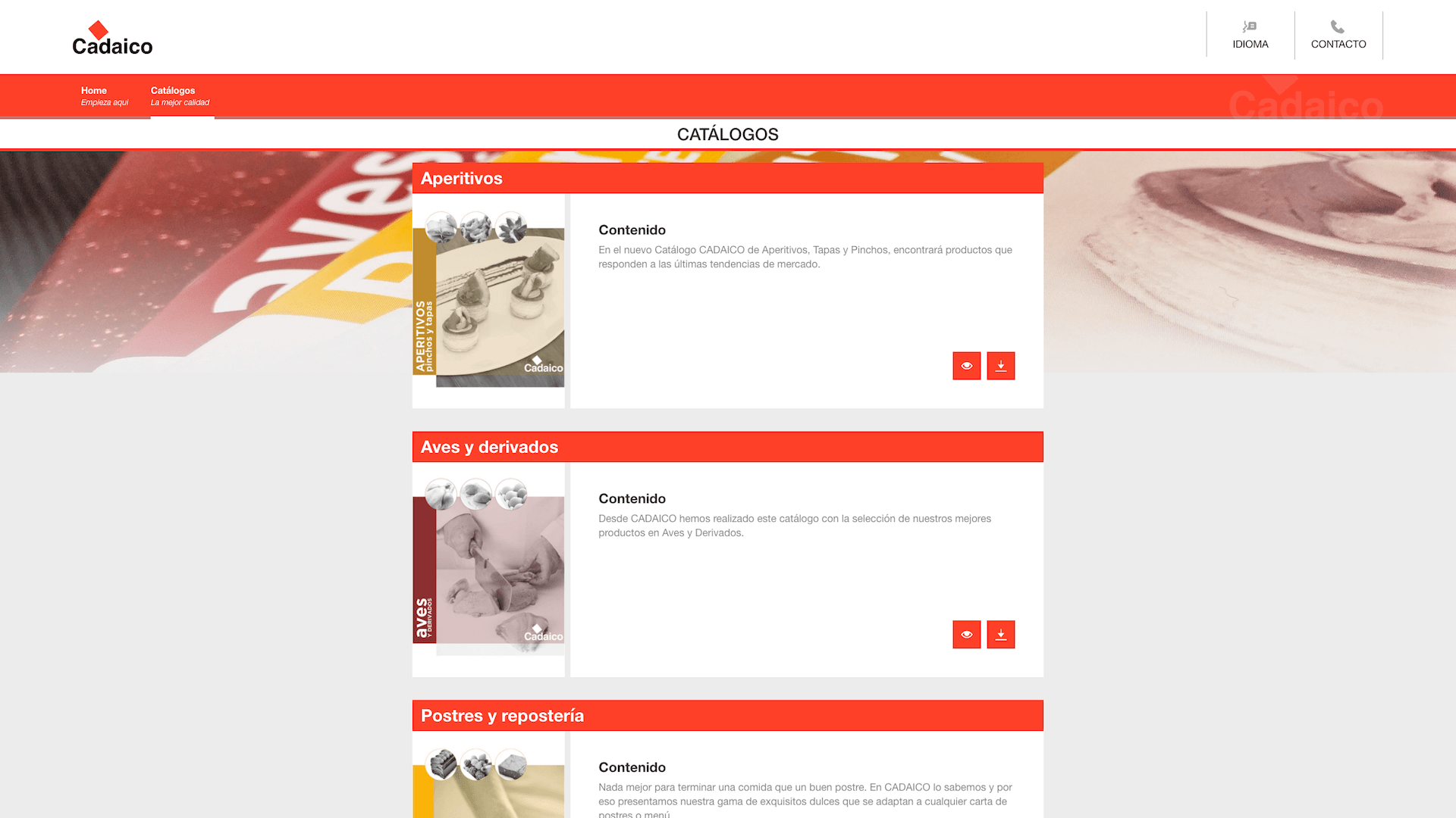 Screenshot of the corporate website of a meat company