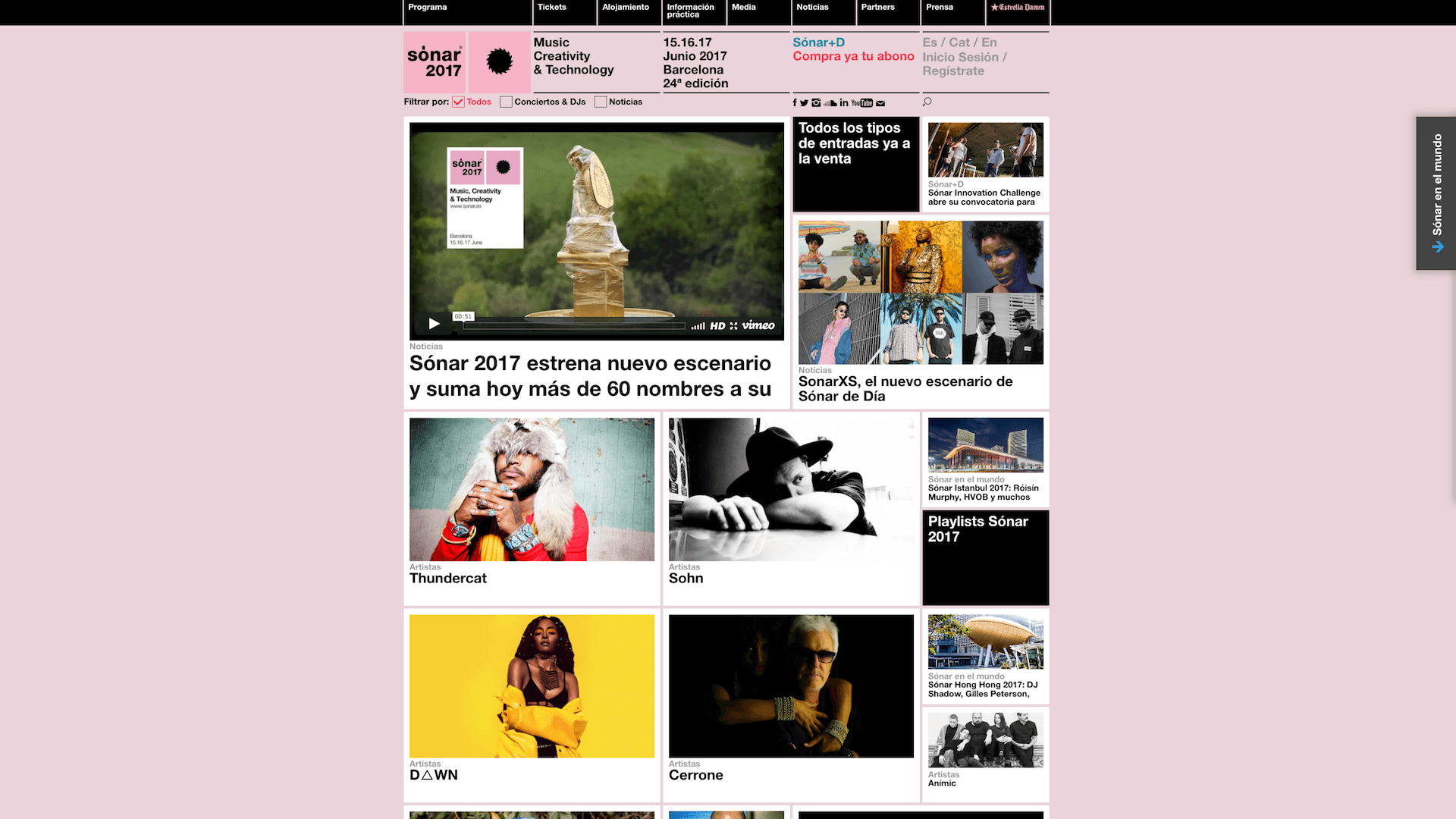 Screenshot of the home page of the Sonar 2017 website