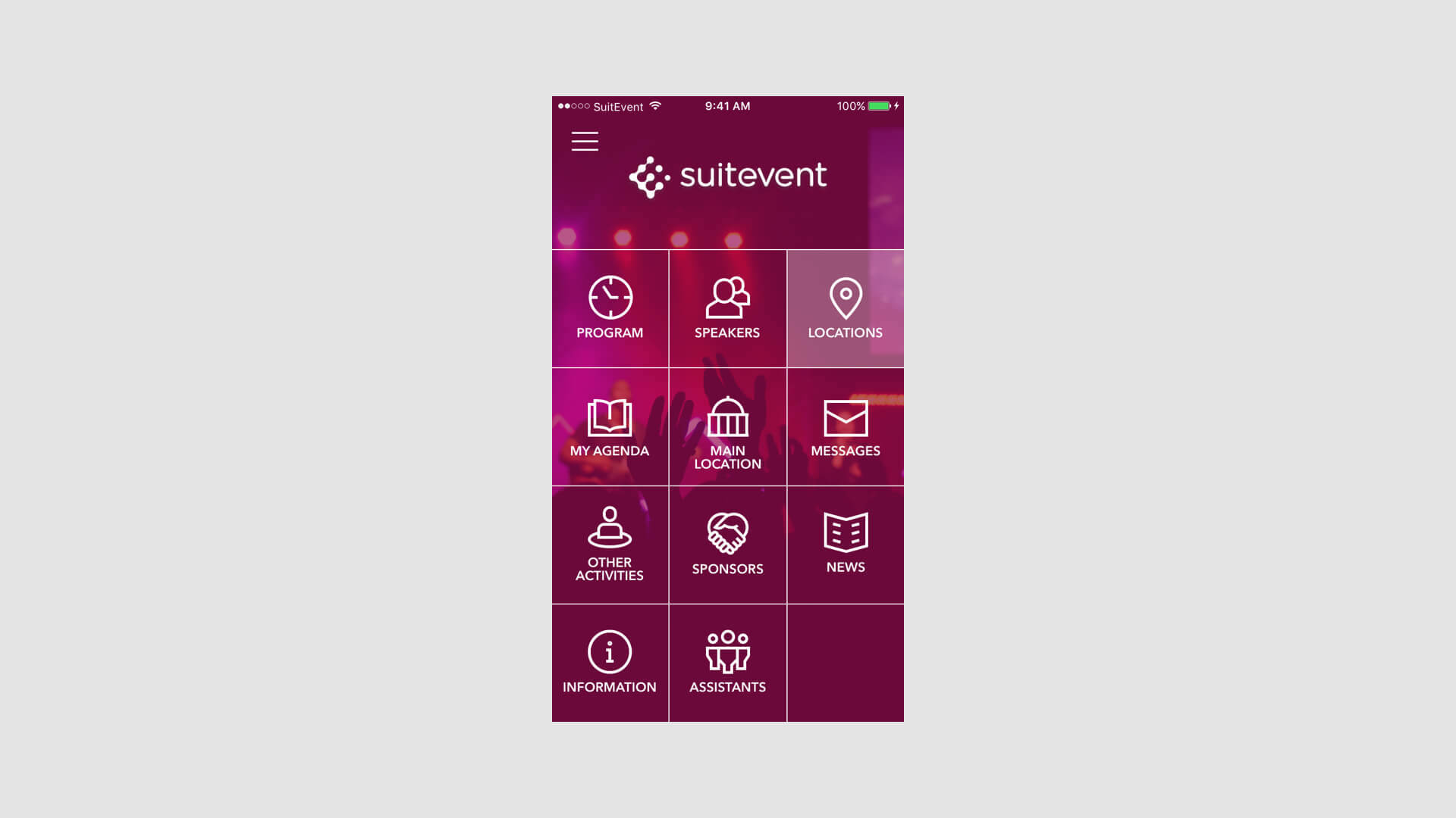 Screenshot of the app for events, Suitevent festival app