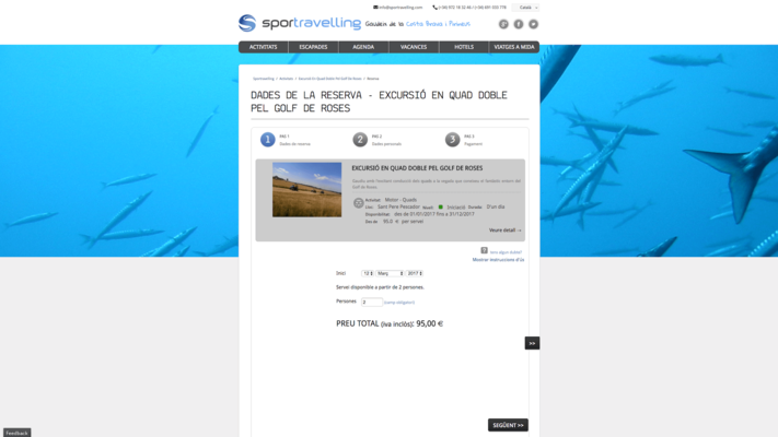 Captura de pantalla del portal de reservas Sportravelling