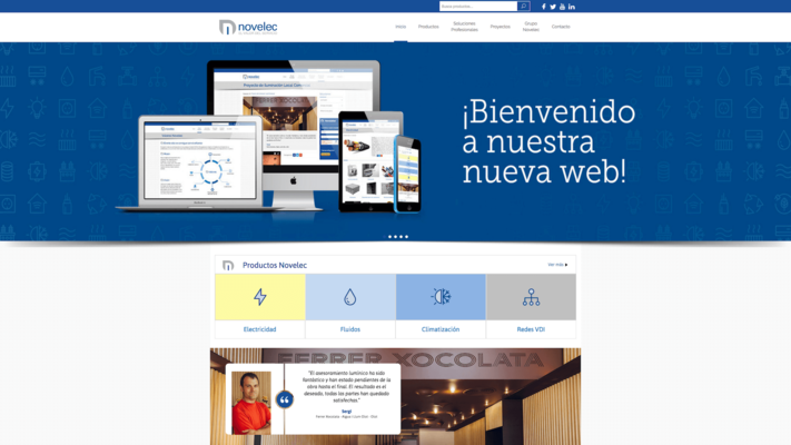 Screenshot of the web design of the Novelec website