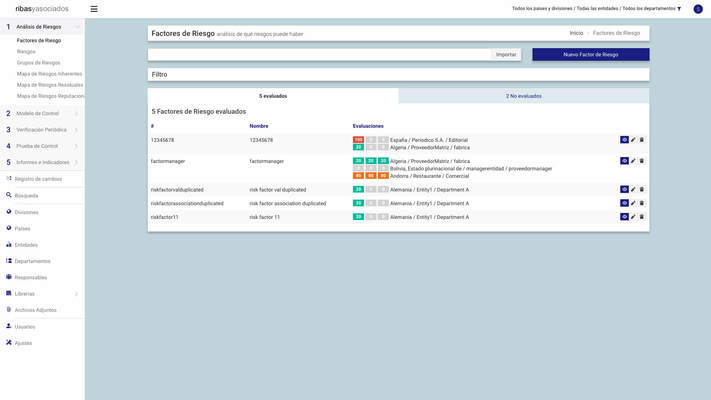 Screenshot of the compliance management web application