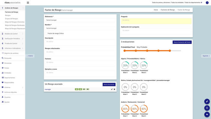 Captura de pantalla de aplicación web de gestión de compliance