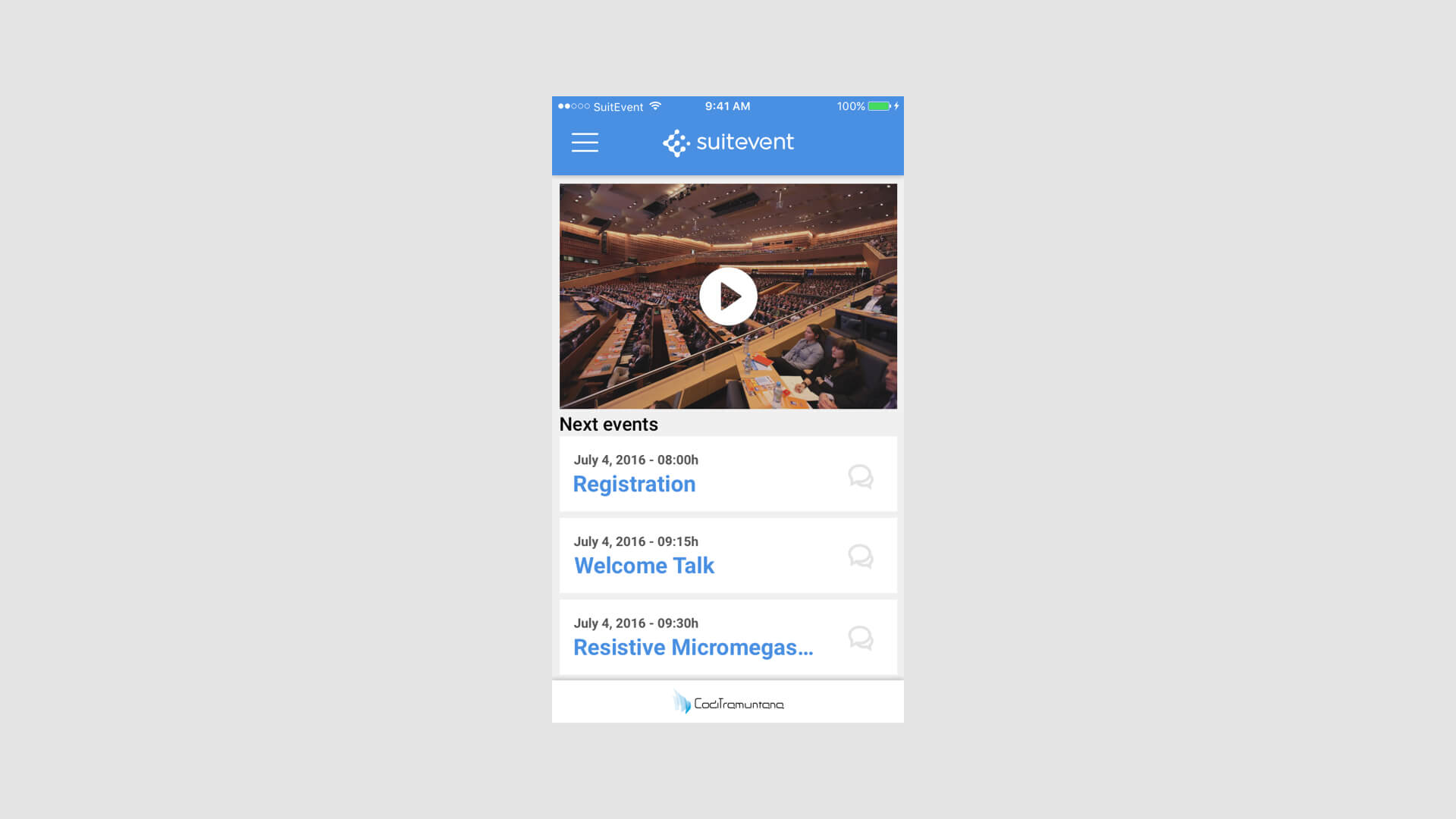 Captura de pantalla de l'app per a congressos, Suitevent congress app