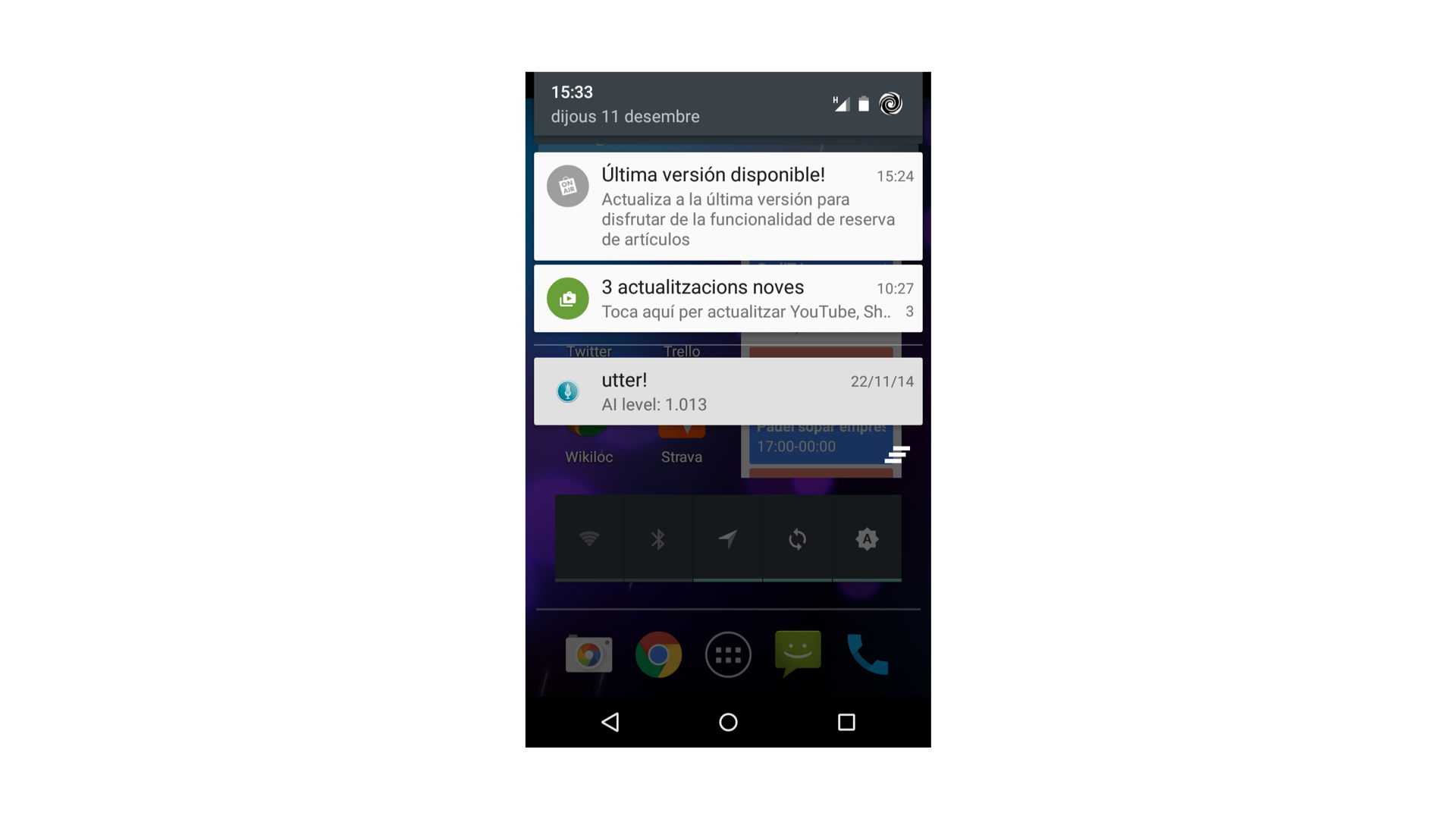 Captura de pantalla de la recepció de misatges push al sistema Android