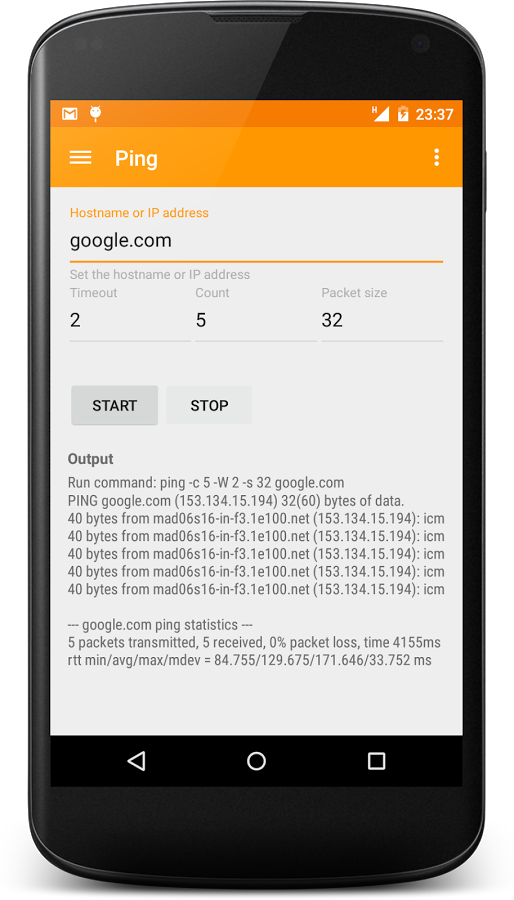 An Android smatphone with Network IP Tools application