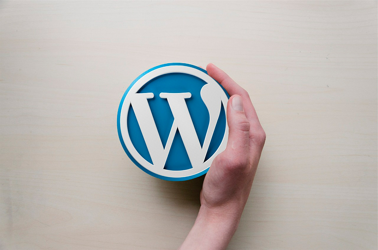 Mano cogiendo el logo de WordPress