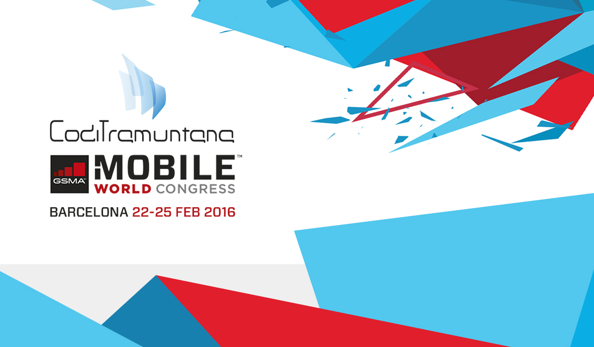 Logo de CodiTramuntana e indicación del stand en el MWC2016 de Barlceona