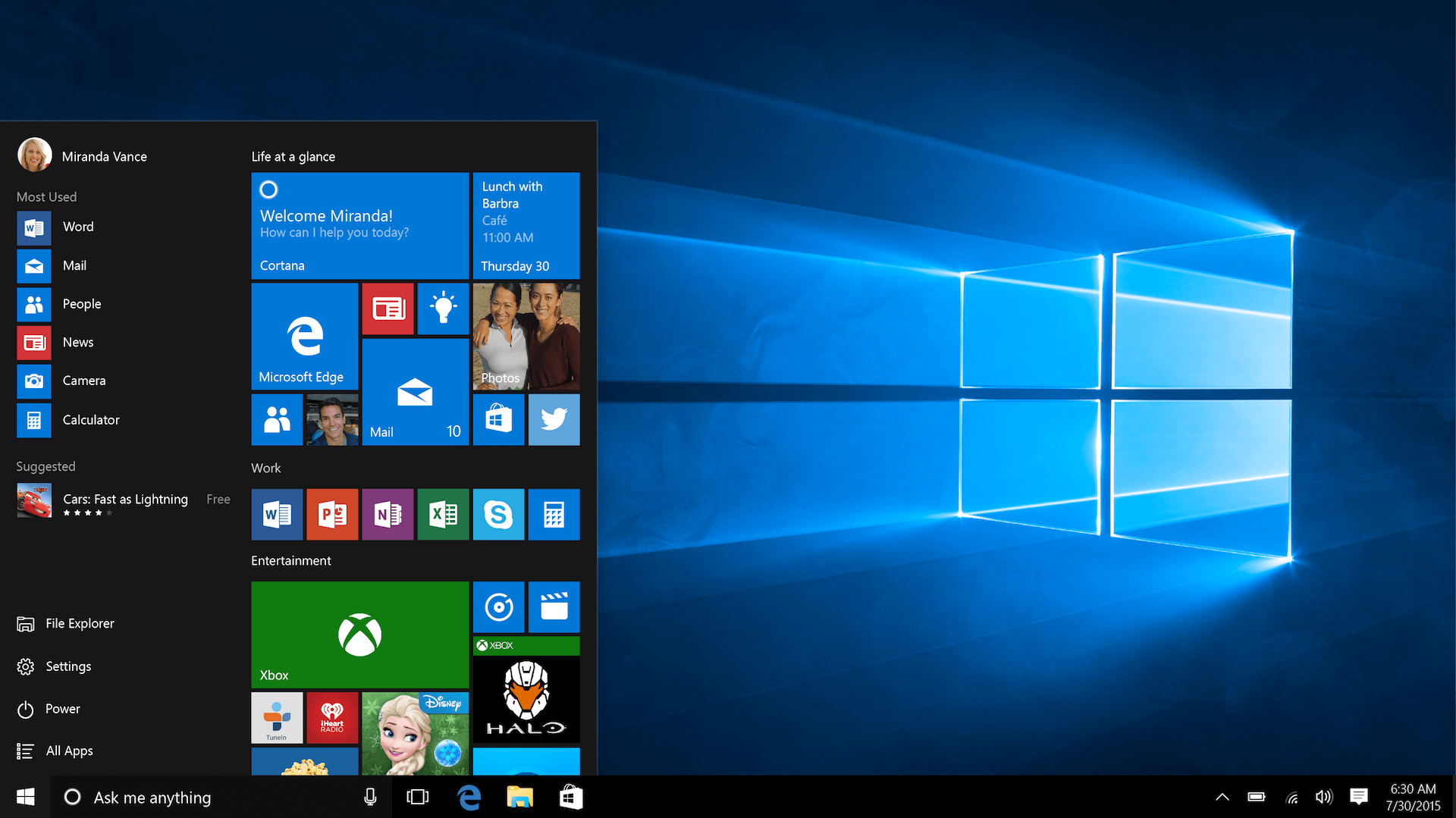 Screenshot of the Windows 10 in operation