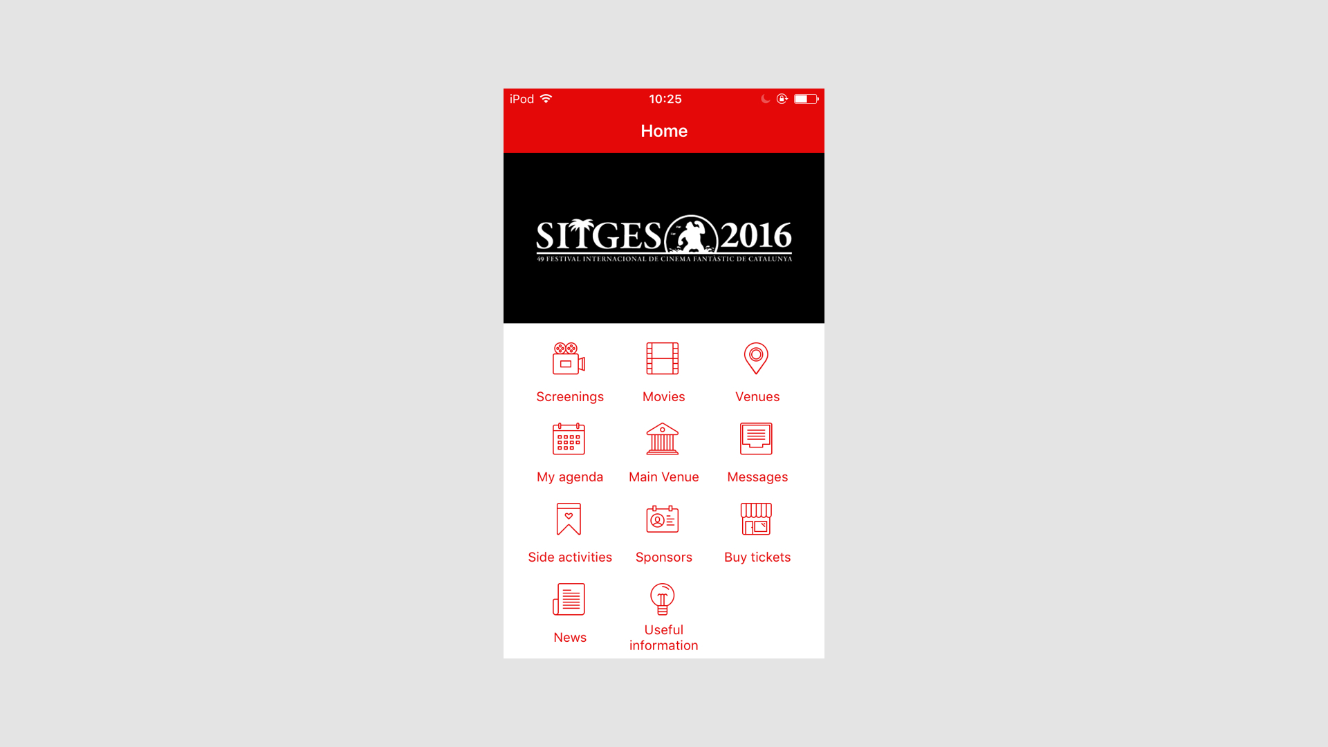 Mobile screenshot of the Sitges Film Festival app of 2015