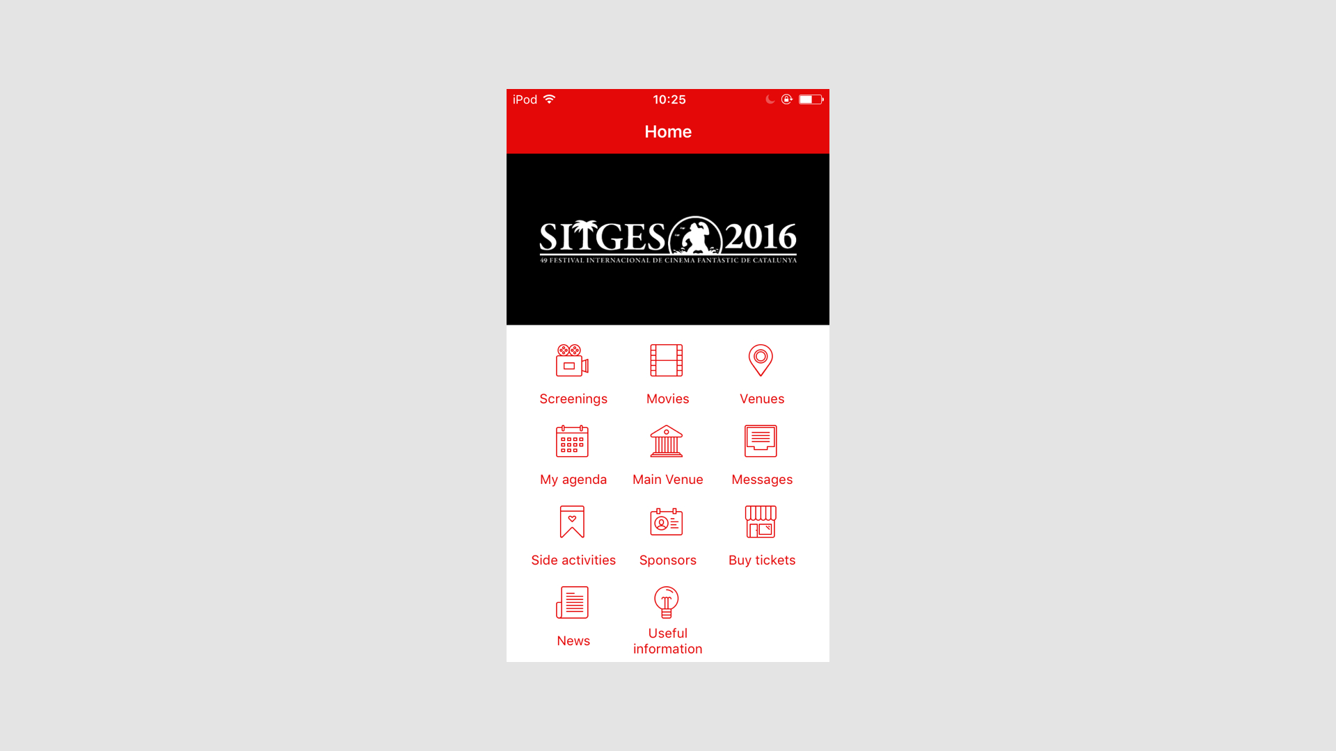 Captura de pantalla mòbil de l'app del Festival de cinema de Sitges de 2015